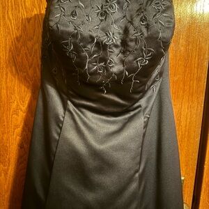 Navy, Strapless, Floral & Beaded Top, Formal Dress